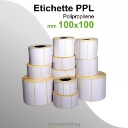 100x100 MM Etichette Polipropilene PPL Bianco Lucido Adesive